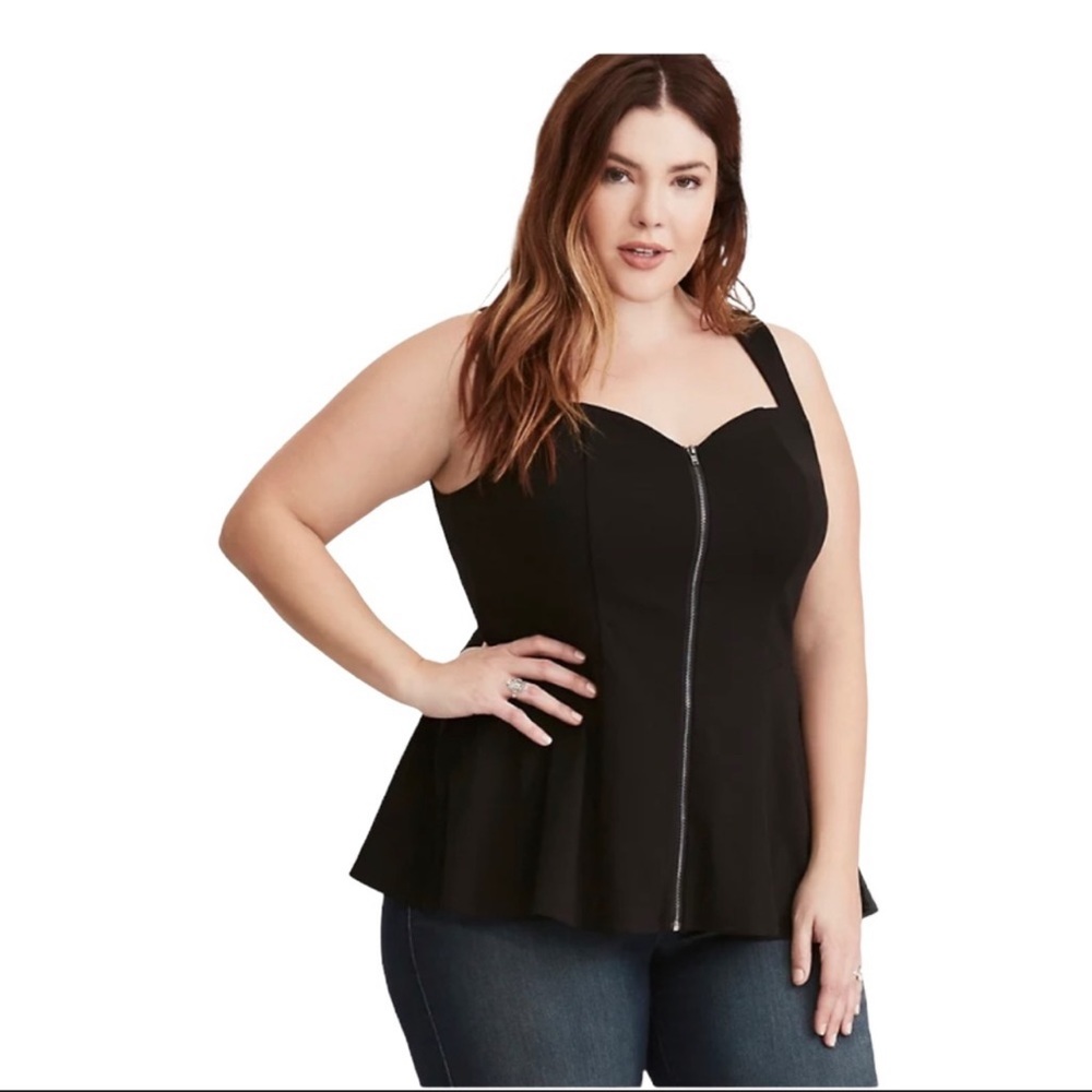 TORRID Black Peplum Zip Lace Inset Top in Size 3X